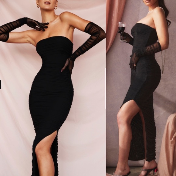 House of cb PlUS CUP SOFIA BLACK‎ MESH STRAPLESS MAXI DRESS  NWOT size L - Picture 3 of 10